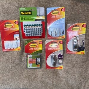 Hooks, hanging strips, protective dots